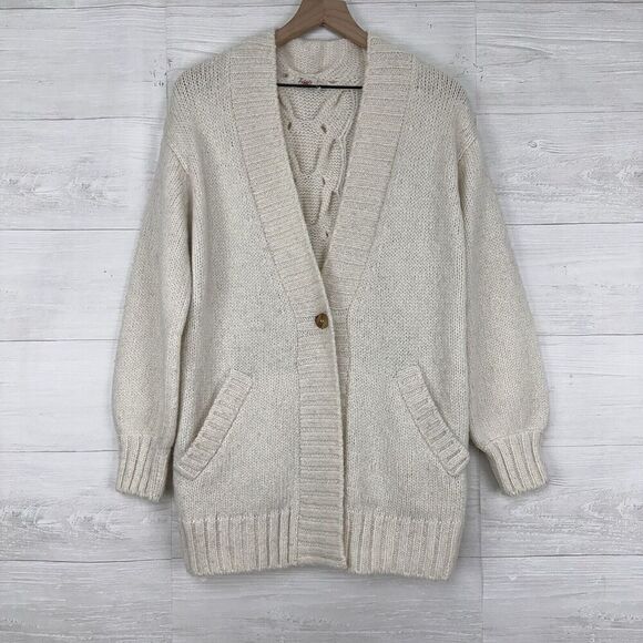 Faherty Stella Long Line Cardigan Women XS Wool Alpaca Cable Knit Ivory Cream - Picture 2 of 16